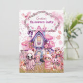 Roze Halloween Party Kaart (Staand voorkant)