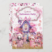 Roze Halloween Party Kaart (Voorkant / Achterkant)