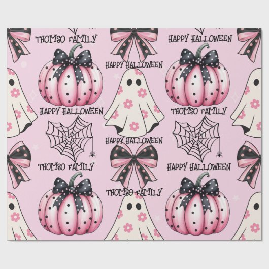 Roze Halloween Patroon Coquette Pompoen Custom Cadeaupapier (Vlak)