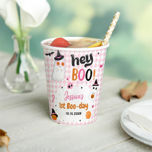 Roze Halloween Schattige Ghost 1e Verjaardag Papieren Bekers