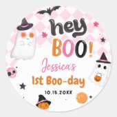 Roze Halloween Schattige Ghost 1e Verjaardag Ronde Sticker (Voorkant)