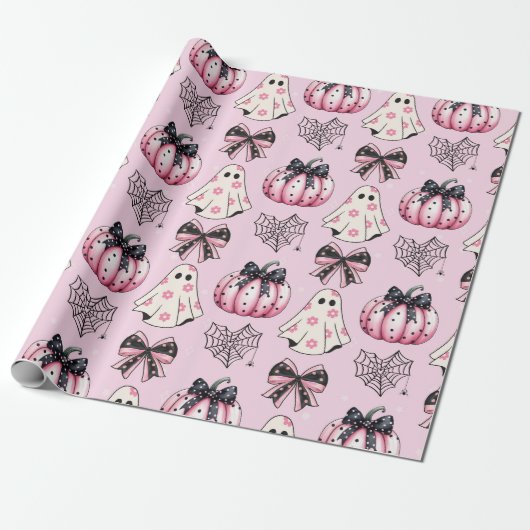 Roze Halloween - Schattigee en Spooky Pastel Gothi Cadeaupapier (Uitgerold)