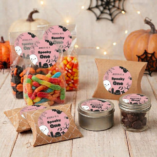 Roze Halloween Spoky Eén jarige verjaardagsfeestje Ronde Sticker