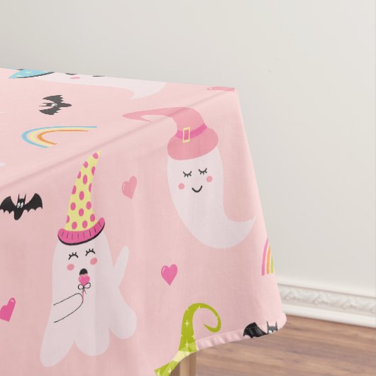 Roze Halloween Spooky Cute Ghost Tablecloth Tafelkleed (Voorbeeld)