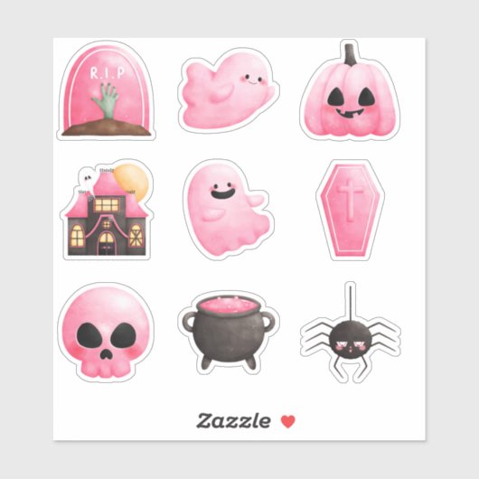 Roze Halloween Sticker (Vel)