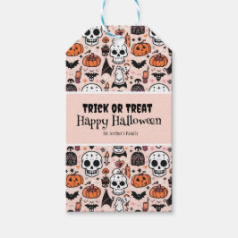 Roze Halloween Trick or treat aangepaste familiena Cadeaulabel