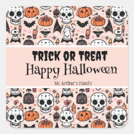 Roze Halloween Trick or treat aangepaste familiena Vierkante Sticker