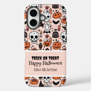 Roze Halloween Trick or treat Custom Name iPhone 16 Hoesje