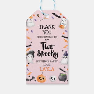 Roze Halloween Twee Spooky 2e Verjaardag Cadeaulabel