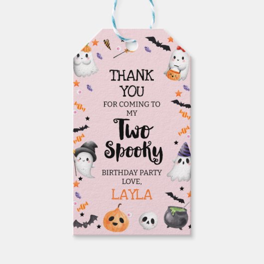 Roze Halloween Twee Spooky 2e Verjaardag Cadeaulabel (Voorkant)