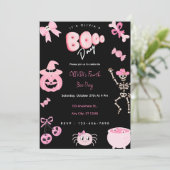 Roze Halloween Verjaardag Meisje Schattige Boo Day Kaart (Staand voorkant)