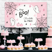 Roze Halloween Verjaardag Schattige Ghost Hey Boo Spandoek