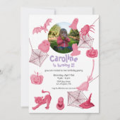Roze Halloween-verjaardagsfeest uitnodiging (Voorkant)