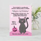 Roze Halloween Zwart Kat Pompoen Bat Zacht Roze Kaart (Staand voorkant)