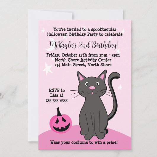 Roze Halloween Zwart Kat Pompoen Bat Zacht Roze Kaart