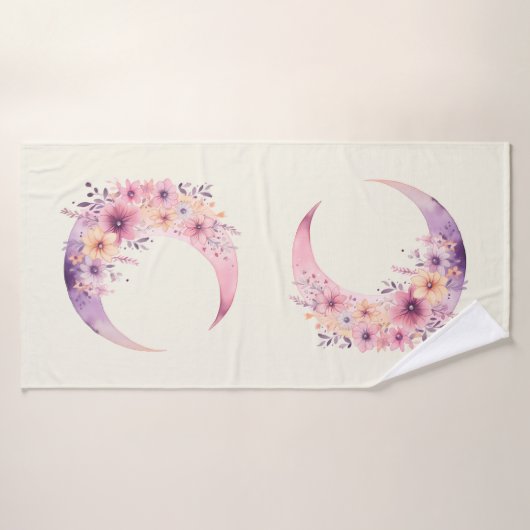 Roze halve maan met  bloemen bad handdoek (Badhanddoek)