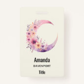 Roze halve maan met  bloemen badge (Achterkant)