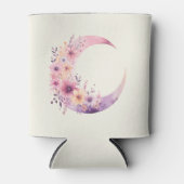 Roze halve maan met  bloemen blikjeskoeler (Voorkant)