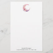 Roze halve maan met  bloemen briefpapier (Voorkant)