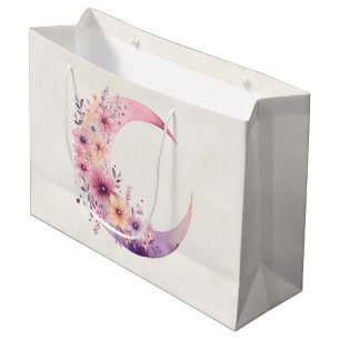 Roze halve maan met bloemen groot cadeauzakje