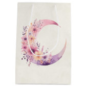 Roze halve maan met  bloemen medium cadeauzakje (Achterkant)