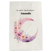 Roze halve maan met  bloemen medium cadeauzakje (Voorkant)