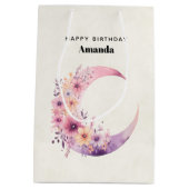 Roze halve maan met  bloemen medium cadeauzakje (Achterkant)