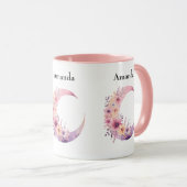 Roze halve maan met  bloemen mok (Voorkant rechts)