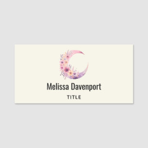 Roze halve maan met  bloemen naamplaatje