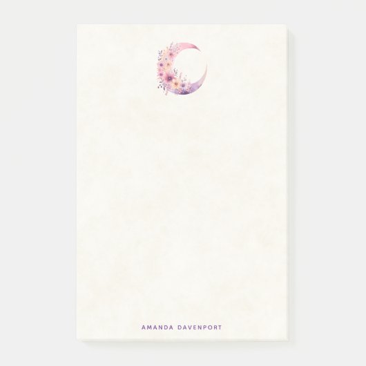 Roze halve maan met  bloemen post-it® notes (Voorkant)