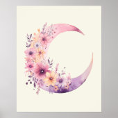 Roze halve maan met  bloemen poster (Voorkant)