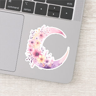 Roze halve maan met  bloemen sticker