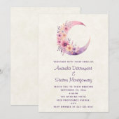 Roze Halve Maan met Bloemen Wedding Kaart (Voorkant / Achterkant)