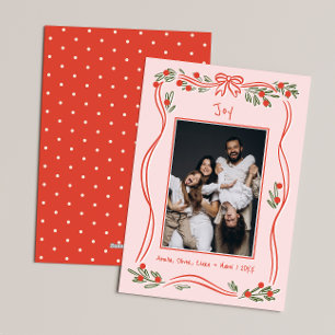 Roze Hand-Drawn Bow Lijst Foto Kerst Feestdagenkaart
