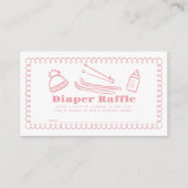 Roze Hand-Drawn Ski Baby Luier Raffle Ticket Informatiekaartje (Voorkant)