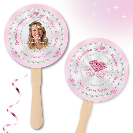 Roze Hand Fans, Gepersonaliseerde Hand Fans met FO Handwaaier