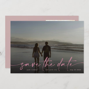 Roze hand geschreven Moderne Foto Blush Dusty Save The Date