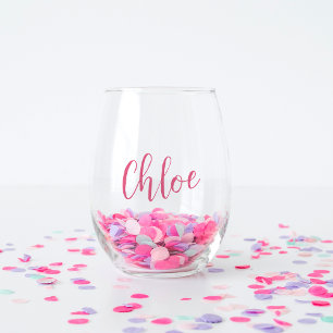 Roze Hand Geschreven Naam Bachelorette Bruidsfeest Wijnglas Zonder Voet