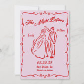 Roze hand getekend de avond voor het repetitiedine kaart (Voorkant)