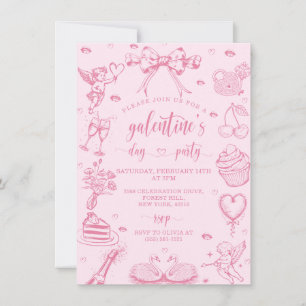 Roze Hand getekend Galentine's Girls Night Party Kaart