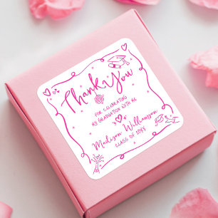 Roze Hand Getekende Doodles Afstudeer Bedankt Wit Vierkante Sticker