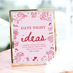 Roze Hand Getekende Moderne Valentijnsdag Date Nig Poster
