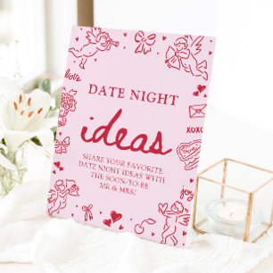 Roze Hand Getekende Moderne Valentijnsdag Date Nig Reclamebord Met Voetstuk