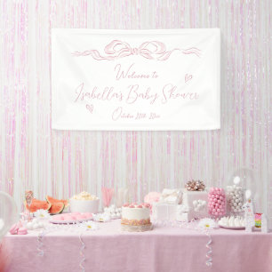 Roze Hand getrokken boog Baby shower welkom Spandoek