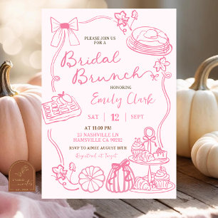 Roze Hand Getrokken Bruids Brunch partij Kaart