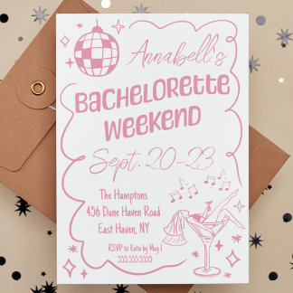 Roze Hand getrokken Disco Bachelorette Party Weeke Kaart