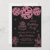 Roze Hand getrokken Disco Ball Champagne Verjaarda Kaart (Voorkant)