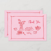 Roze Hand-getrokken Doodles Bruids Brunch Dank u Bedankkaart (Voorkant / Achterkant)