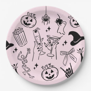 Roze Hand getrokken Halloween Party Papieren Bordje