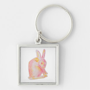 Roze Hand-getrokken Schattige Konijntje Sleutelhanger